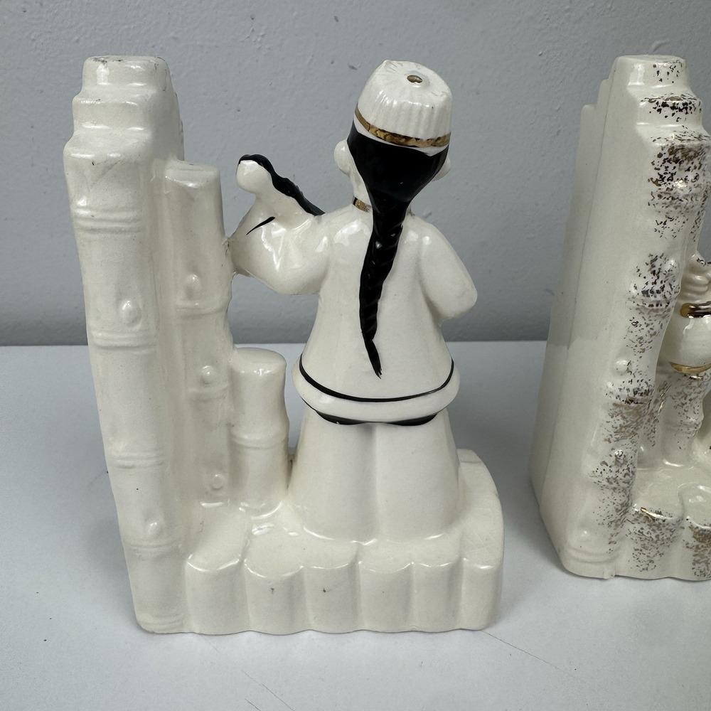 Vtg Asian Figurine Bookends Ceramic Chalkware MCM Japan Geisha Pair - Picture 5 of 16